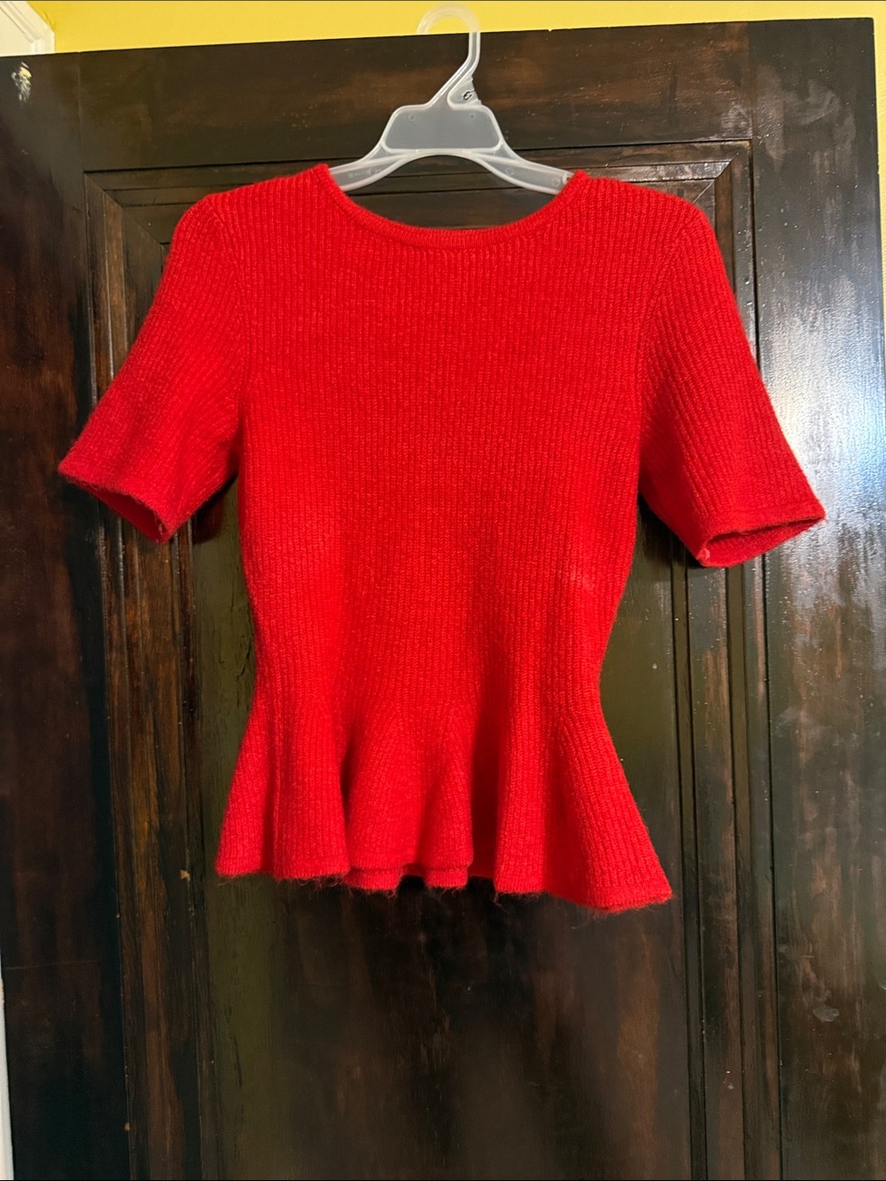 H&M Red Peplum Short Sleeve Knit Top